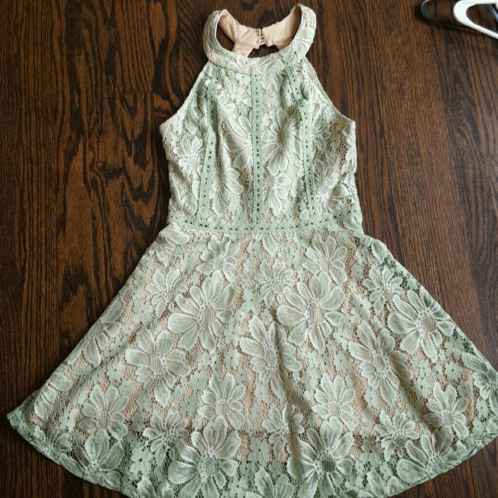 Seafoam green lace skater dress